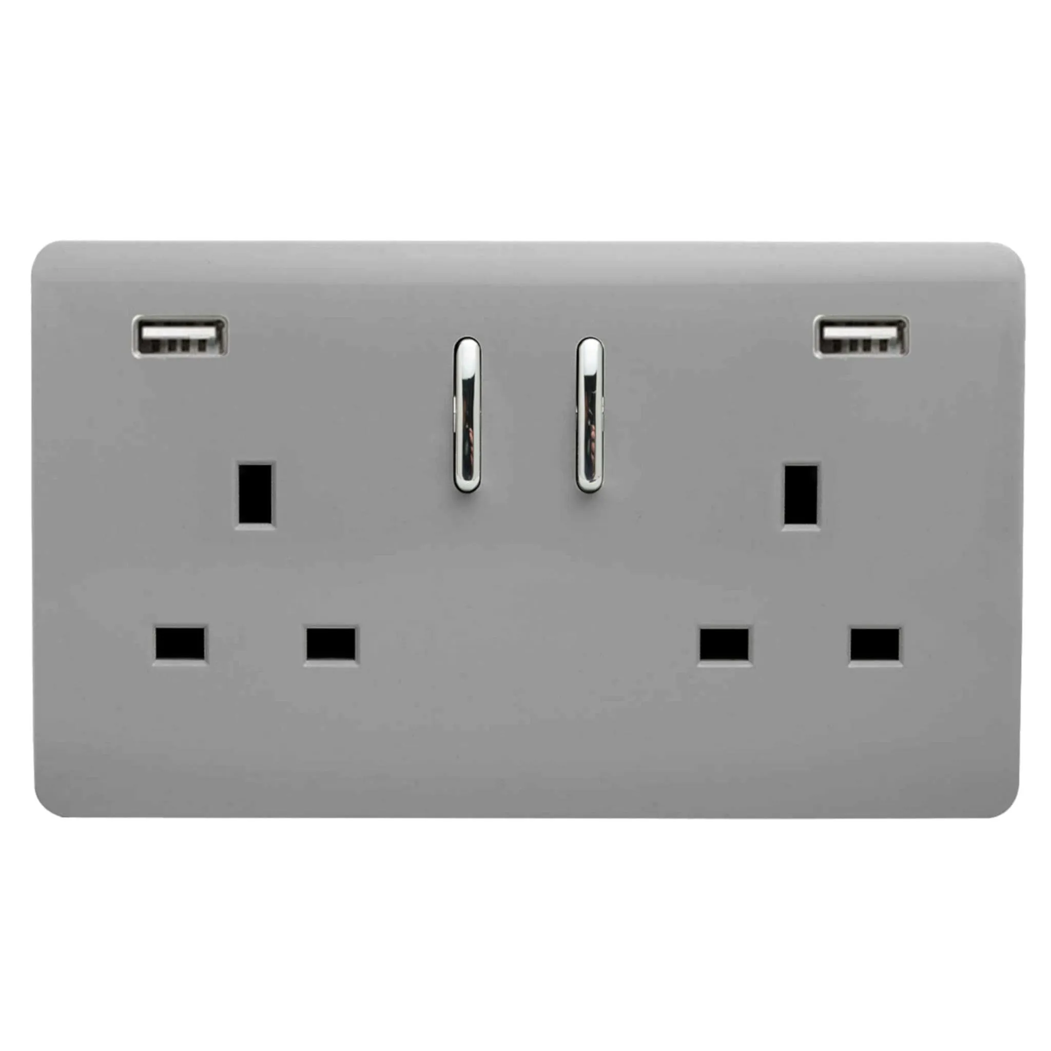 2 Gang 13Amp Short S/W Double Socket With 2x3.1Mah USB Light Grey